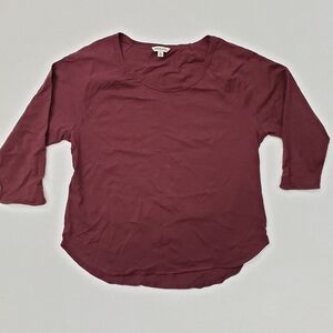 Frye And Co Shirt XL 3/4 Sleeve Raw Edges Cotton Tunic Tee Maroon